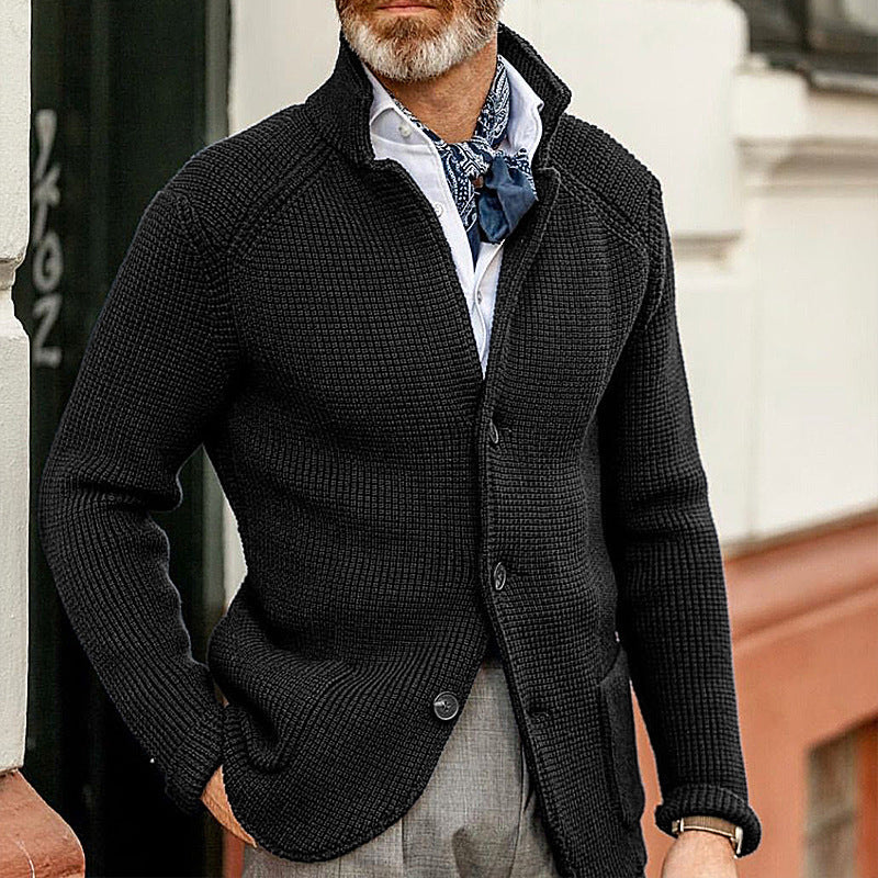 Men's Stand Up Collar Cardigan Knitted Sweater