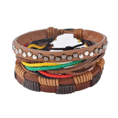 Leather Multilayer Bead Bracelet Punk Wrap Vintage Punk Bracelet For Men