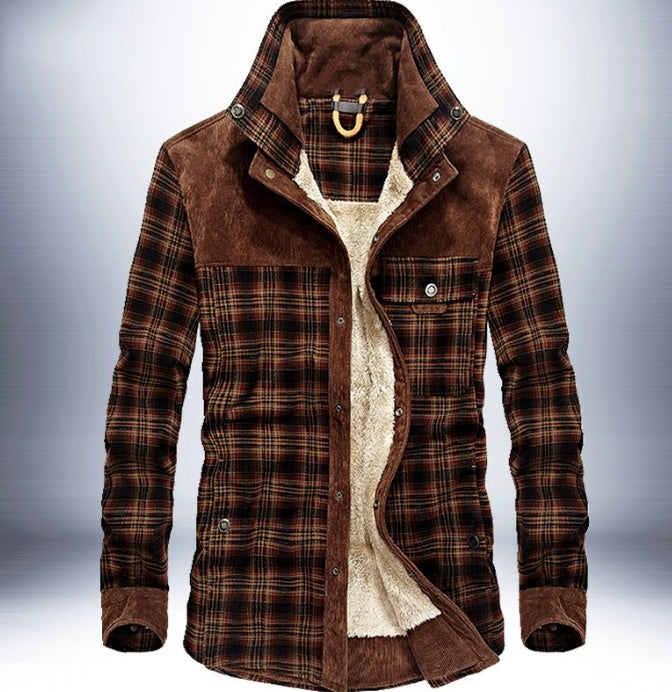 Men's Winter Thicken Warm Fleece Pure Cotton Plaid Jacket
