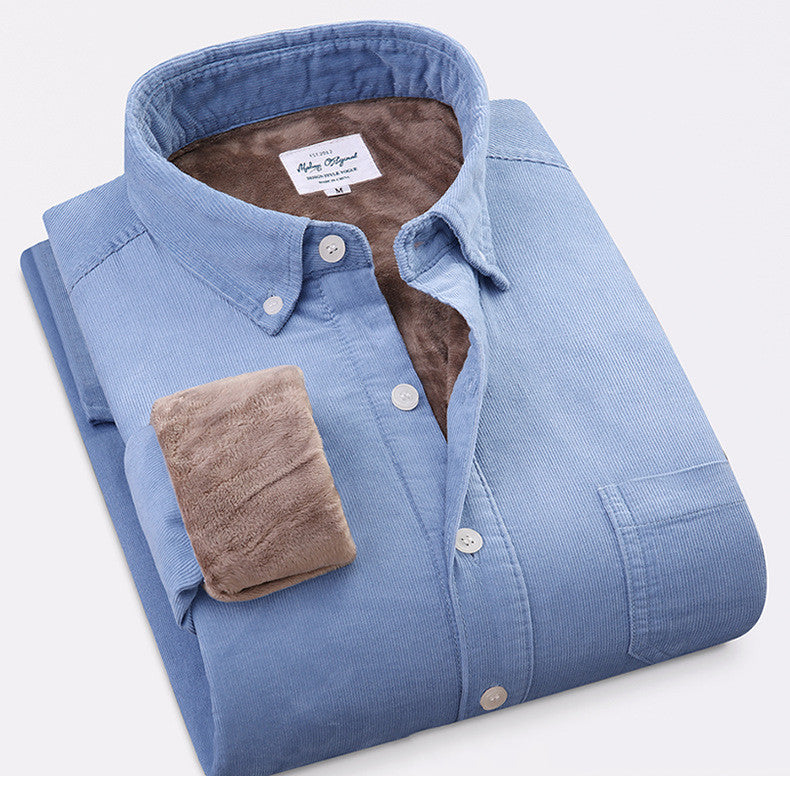 Pure Color Cotton Corduroy Warm Shirt Long Sleeve Men