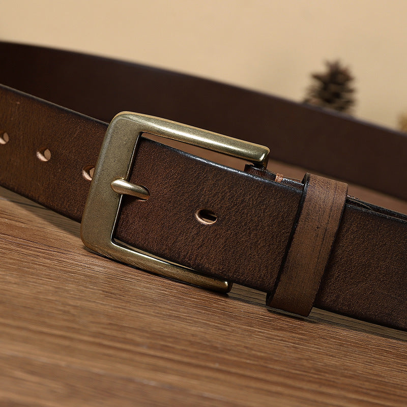 Retro Handmade Pure Copper Pin Buckle Cowhide Men's Belt