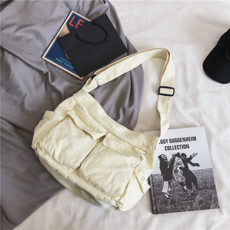 Men's Canvas Messenger Bag Large Capacity Multi Pocket Shoulder Bag