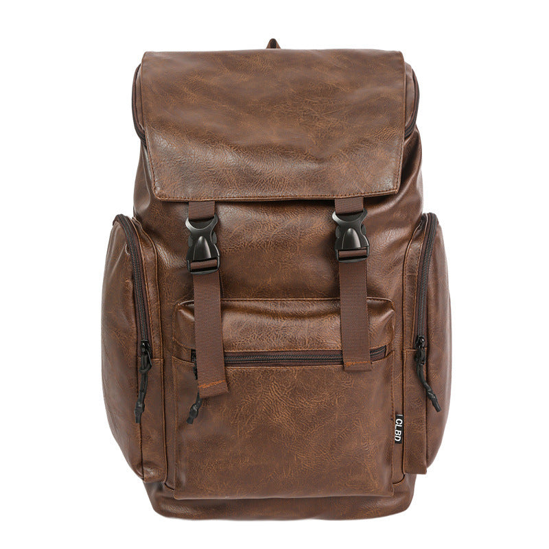 Retro Men's Leather Cowhide Computer Backpack Frosted