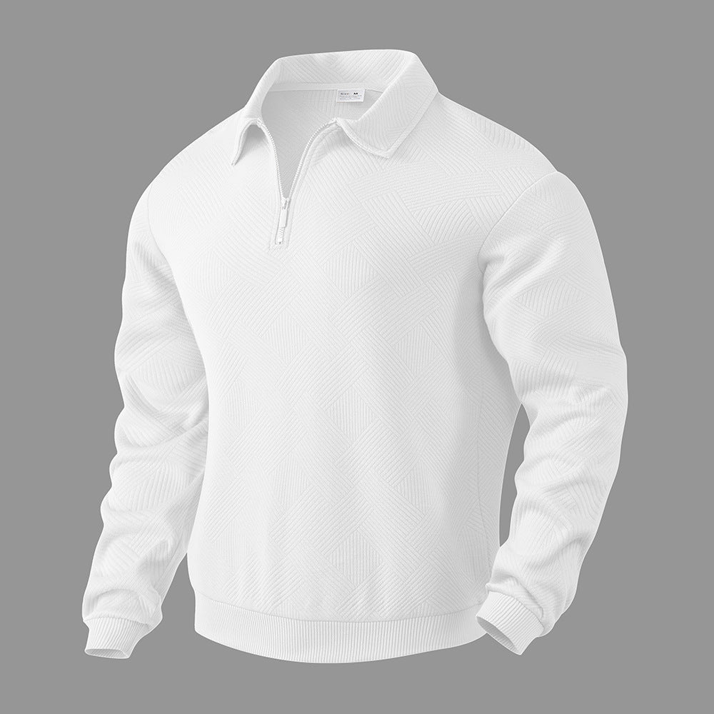 Lapel Jacquard Half-zipper Sweatshirt Fashion Solid Color Long-sleeved Tops For Men