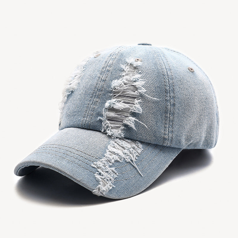 Men's Washed And Worn Ripped Denim Cap