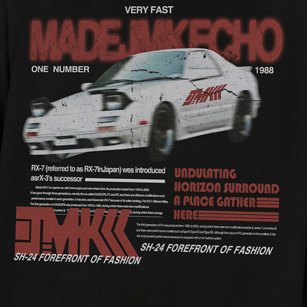 Classic American Car Letter Print Sweatshirt for Men