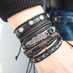 Alloy Cowhide Multilayer Leather Bracelet For Men