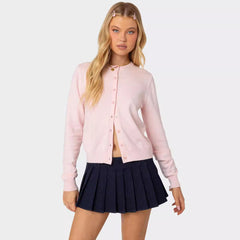 Autumn And Winter Women's Clothing Solid Color Buttons Cardigan Long Sleeve