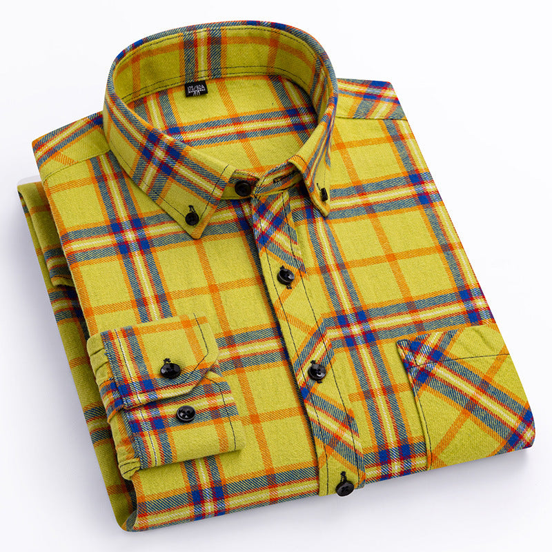 Men's Cotton Long Sleeve Brushed Plaid Leisure Work Daily Shirt
