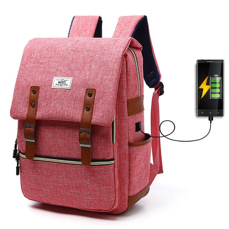 Men's Vintage Canvas Backpack School Bags Laptop Backpack With USB Charging Fashion Travel