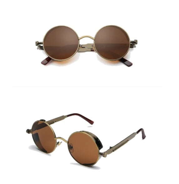 Gothic Steampunk Sunglasses Round Shape Metal Frame For Men