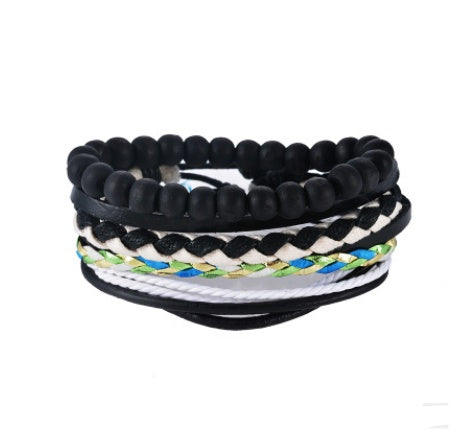 Leather Multilayer Bead Bracelet Punk Wrap Vintage Punk Bracelet For Men