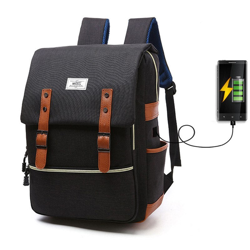 Men's Vintage Canvas Backpack School Bags Laptop Backpack With USB Charging Fashion Travel