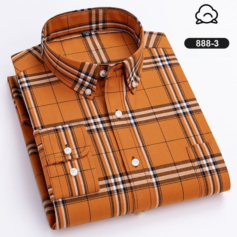 Men's Cotton Plaid Buckle Collar Casual Cardigan Shirt