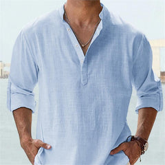 Casual Loose Lapel Cotton Long Sleeve Solid Color Men's Shirt