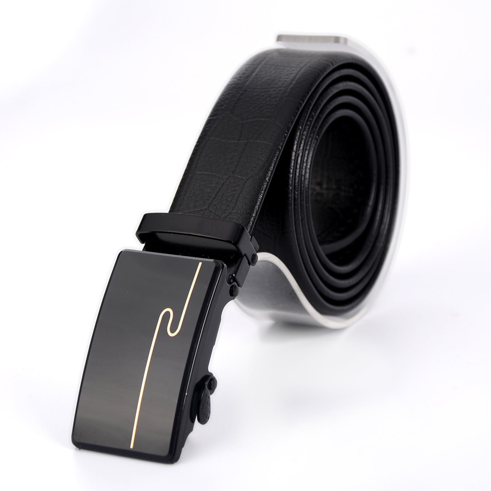 Men's Automatic Buckle Belt Mirror Acrylic Iron Button Business Casual Belt