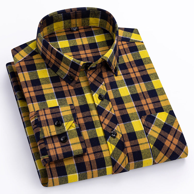 Men's Cotton Long Sleeve Brushed Plaid Leisure Work Daily Shirt