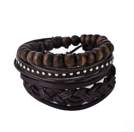 Leather Multilayer Bead Bracelet Punk Wrap Vintage Punk Bracelet For Men