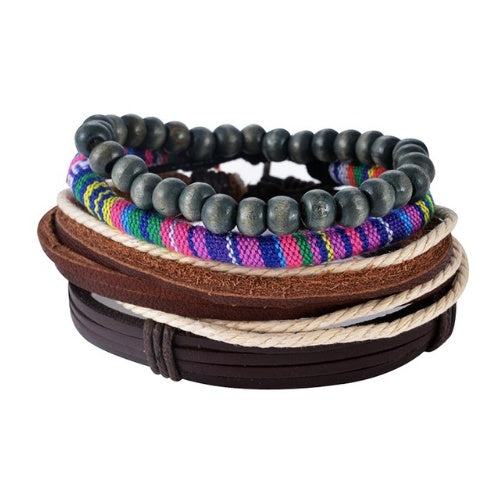 Leather Multilayer Bead Bracelet Punk Wrap Vintage Punk Bracelet For Men