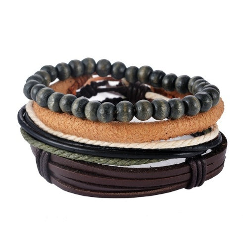 Leather Multilayer Bead Bracelet Punk Wrap Vintage Punk Bracelet For Men