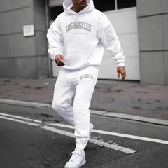 Autumn And Winter Fleece-lined Letter Print Same Color Sweatshirt And Sweatpants Suit Men