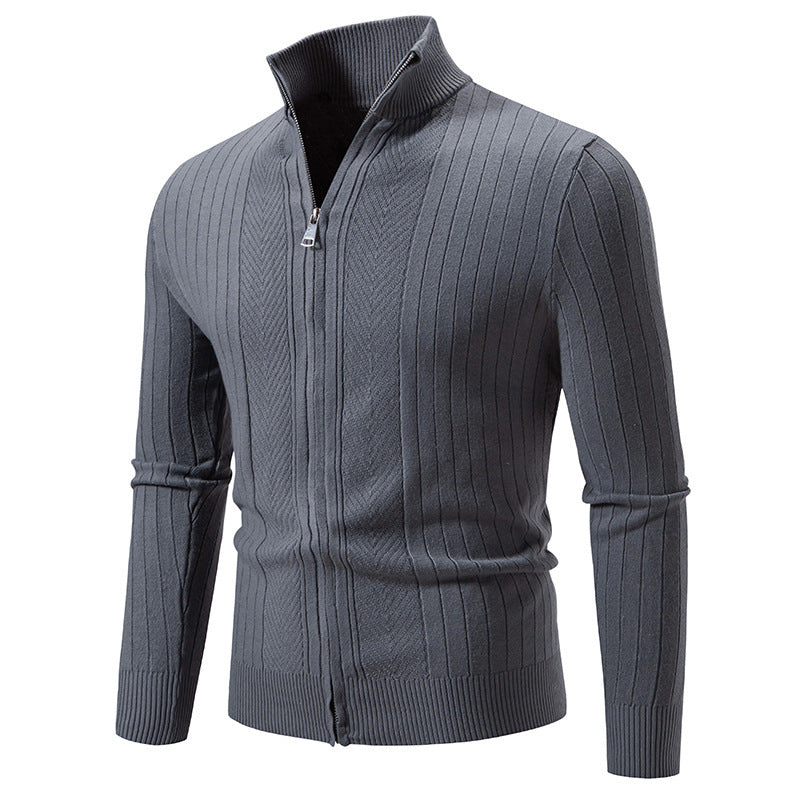 Solid Color Zipper Cardigan Coat For Men