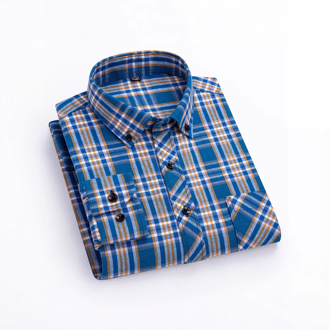 Men's Cotton Long Sleeve Brushed Plaid Leisure Work Daily Shirt