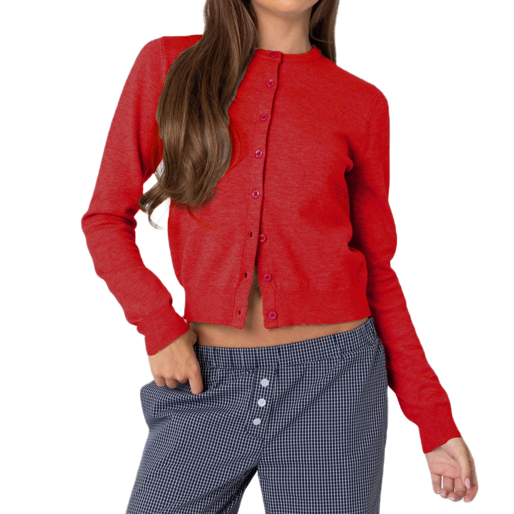 Autumn And Winter Women's Clothing Solid Color Buttons Cardigan Long Sleeve
