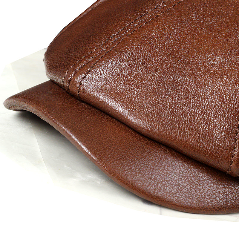 Pure Leather Dome Top Layer Cowhide Octagonal Hat For Men