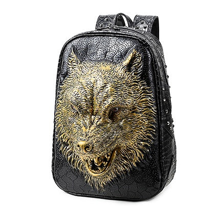 3D Wolf Head Student Backpack Shoulder Bags for Men