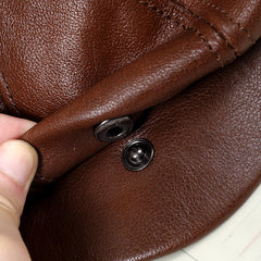 Pure Leather Dome Top Layer Cowhide Octagonal Hat For Men