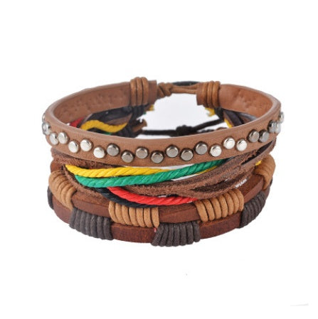 Leather Multilayer Bead Bracelet Punk Wrap Vintage Punk Bracelet For Men