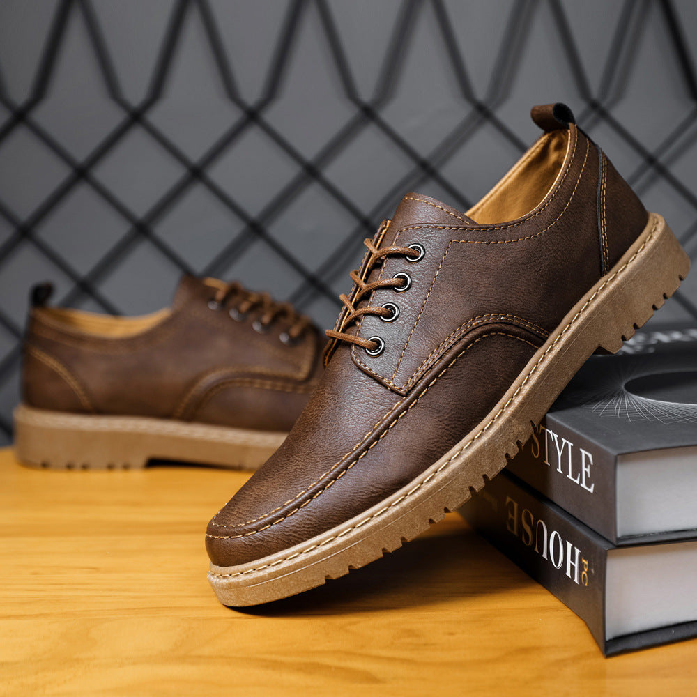 Men’s British Style Casual Leather Shoes – Lace-Up Design