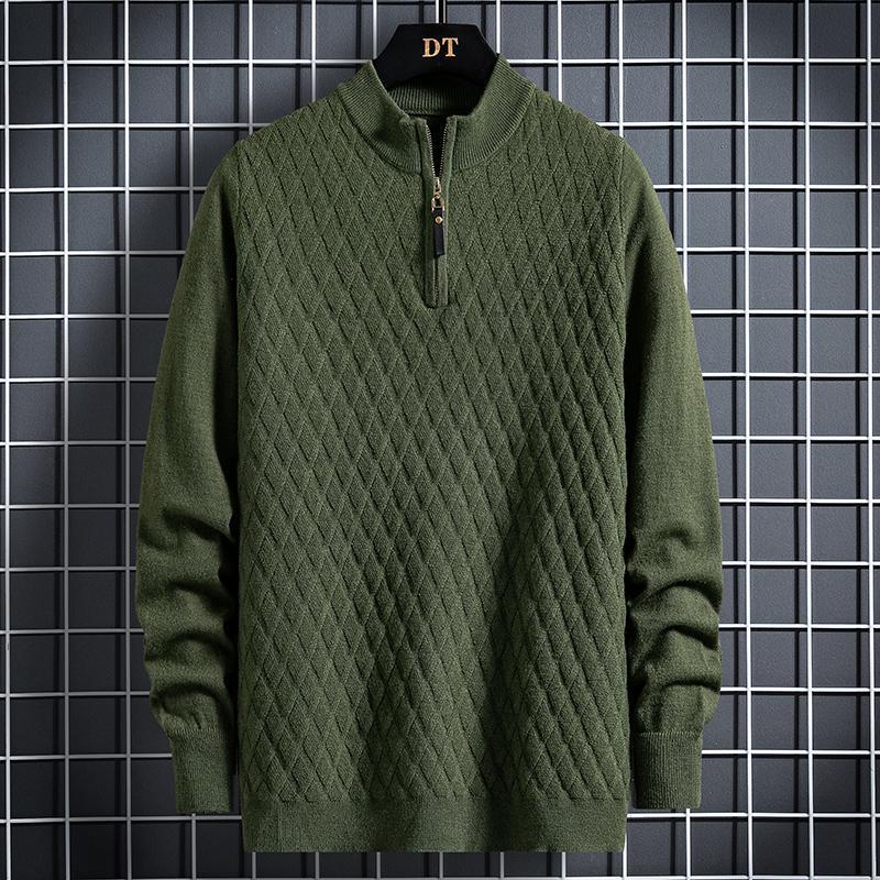 Men's Fall Winter Half Zip Sweater Diamond Lattice Sweater