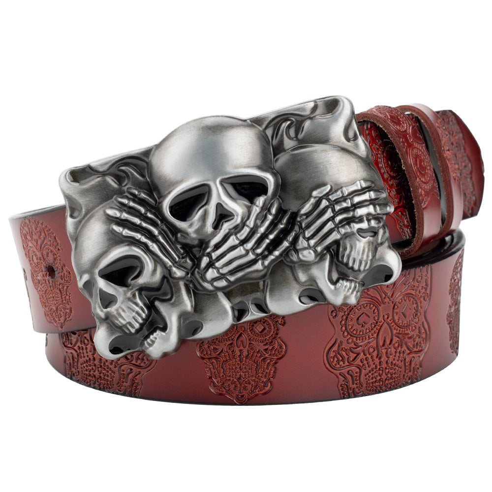 Skull Head Embossed With Two-Story Bull's Head Belt