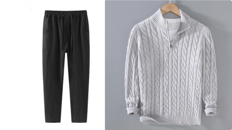 Men's Loose Zip Pullover Knitting Sweater Coat