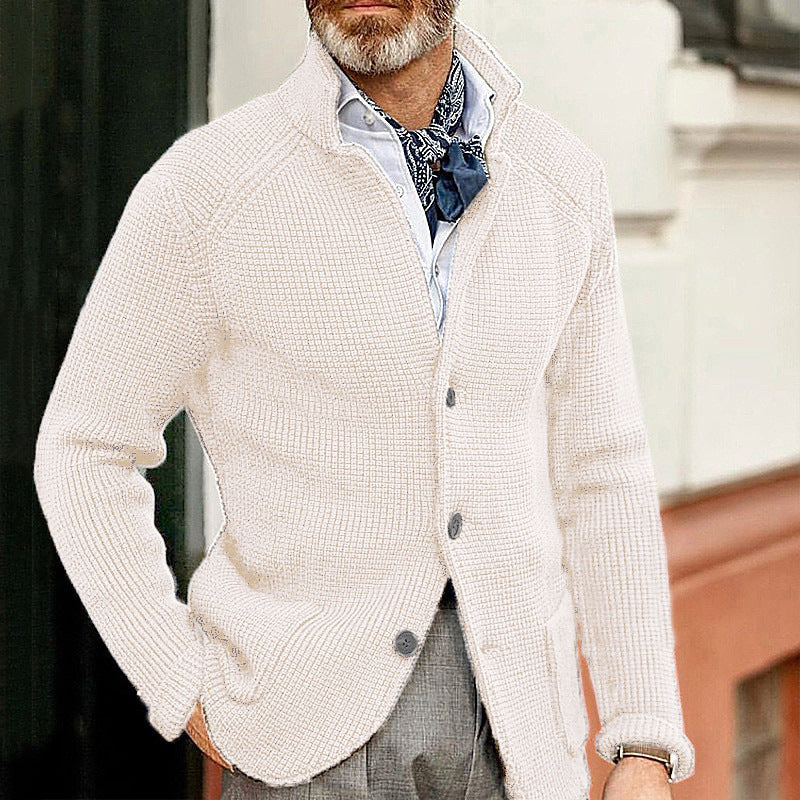 Men's Stand Up Collar Cardigan Knitted Sweater