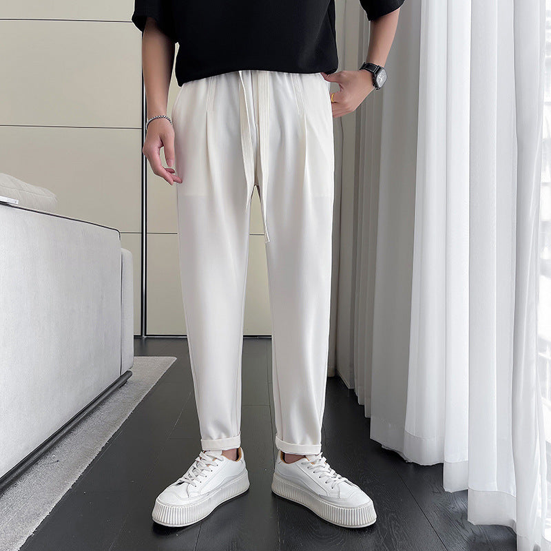 New Skinny Slimming Ice Silk Draped Casual Cropped Pants For Men