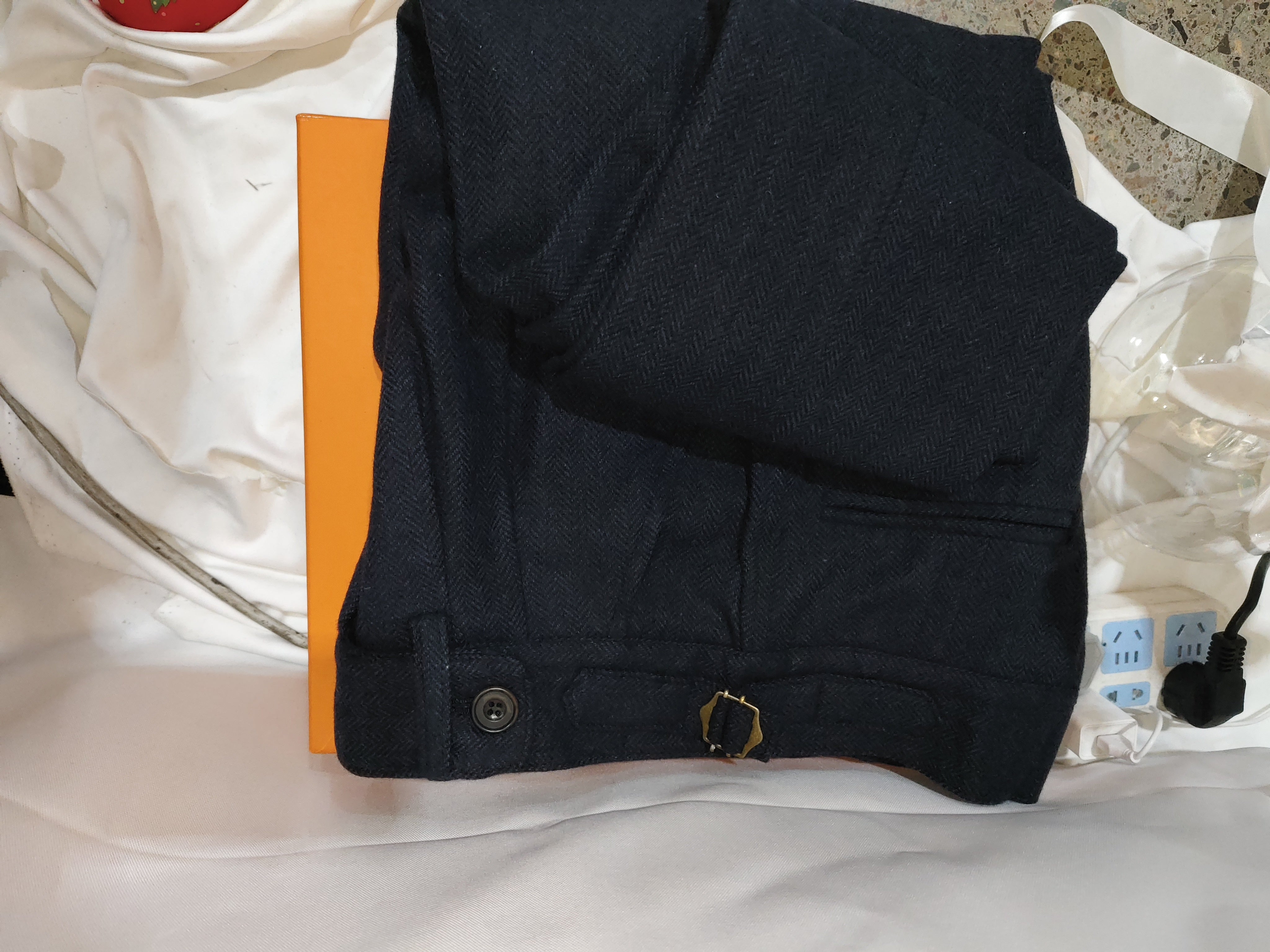 Slim-fit Tweed Wool Herringbone Pants