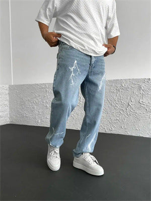 Men's Straight-leg Jeans Printed Solid Color Loose Wide Leg Denim