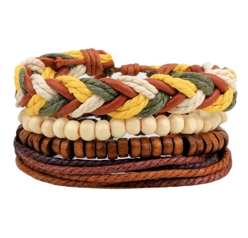 Leather Multilayer Bead Bracelet Punk Wrap Vintage Punk Bracelet For Men