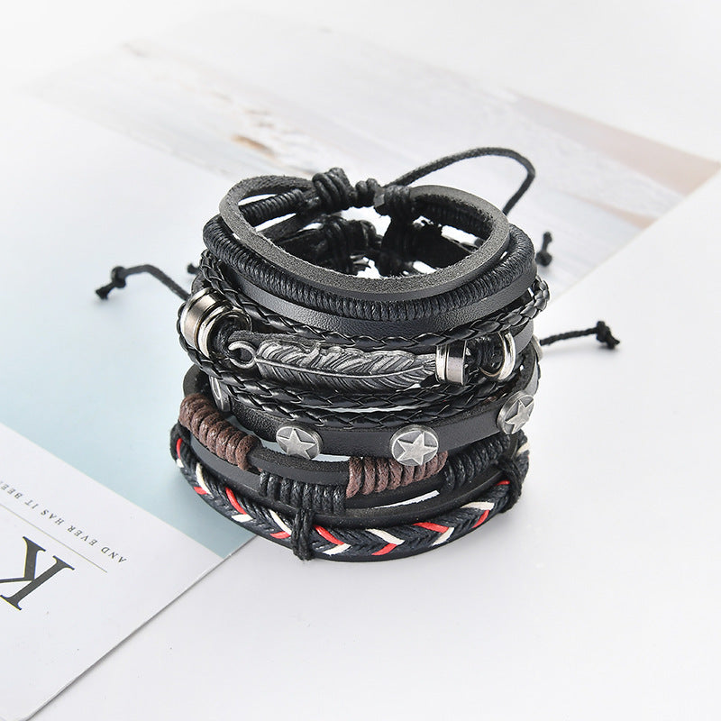 Alloy Cowhide Multilayer Leather Bracelet For Men