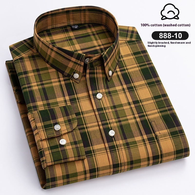 Men's Cotton Plaid Buckle Collar Casual Cardigan Shirt
