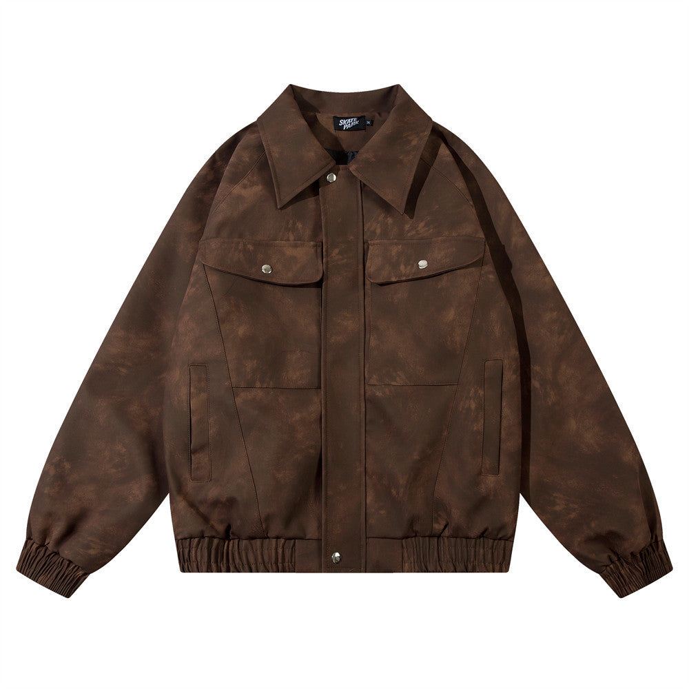Tie-Dyed Loose PU Leather Jacket For Men