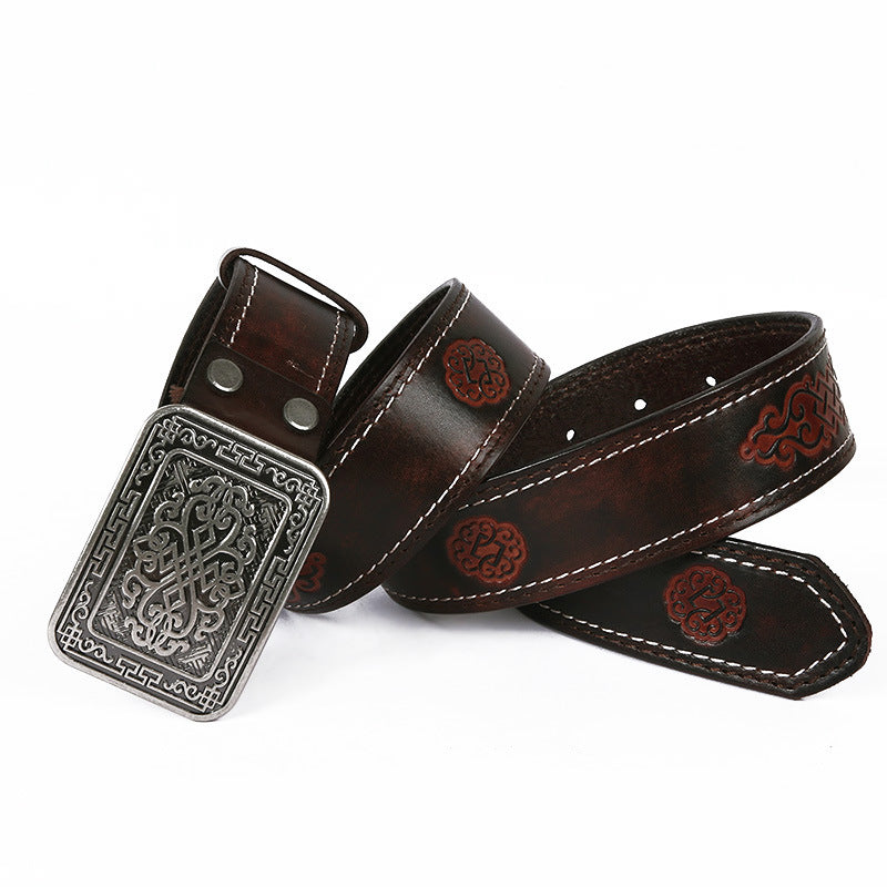 Auspicious Pattern Embossing Belt For Men