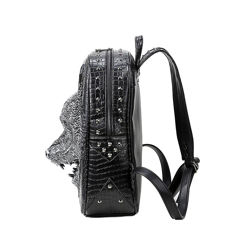 3D Wolf Head Student Backpack Shoulder Bags for Men