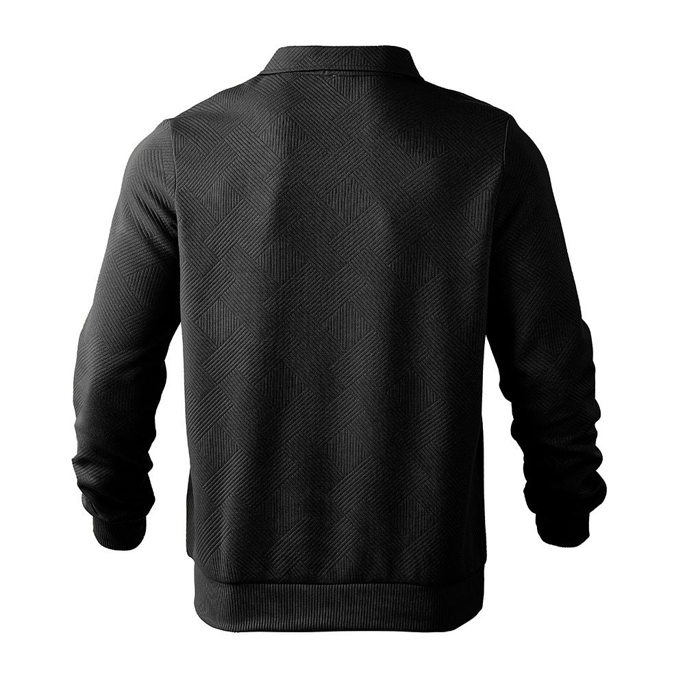 Lapel Jacquard Half-zipper Sweatshirt Fashion Solid Color Long-sleeved Tops For Men