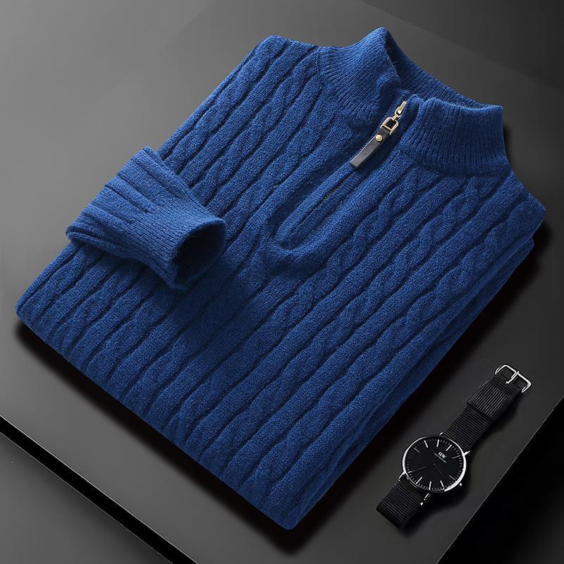 Men's Fall Winter Half Zip Sweater Diamond Lattice Sweater