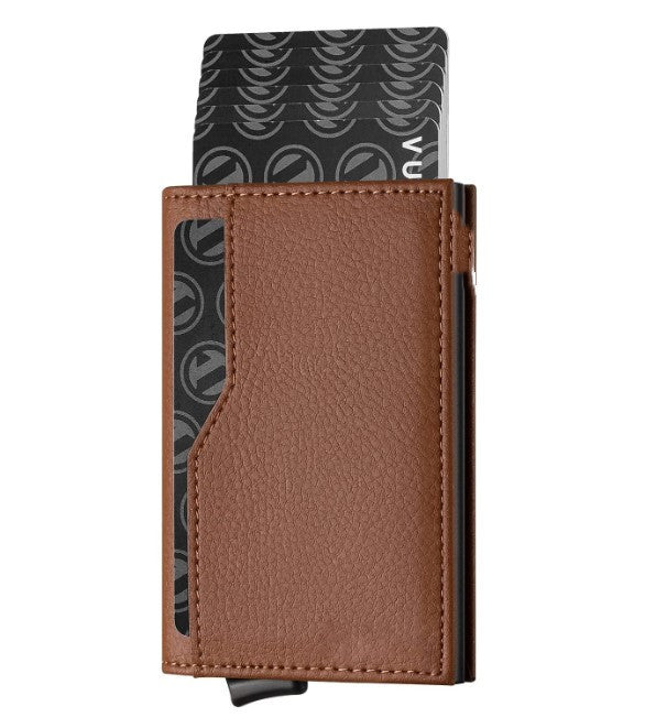 Credit Card Case With Double ID Window RFID Blocking Automatic Leather Up Wallet