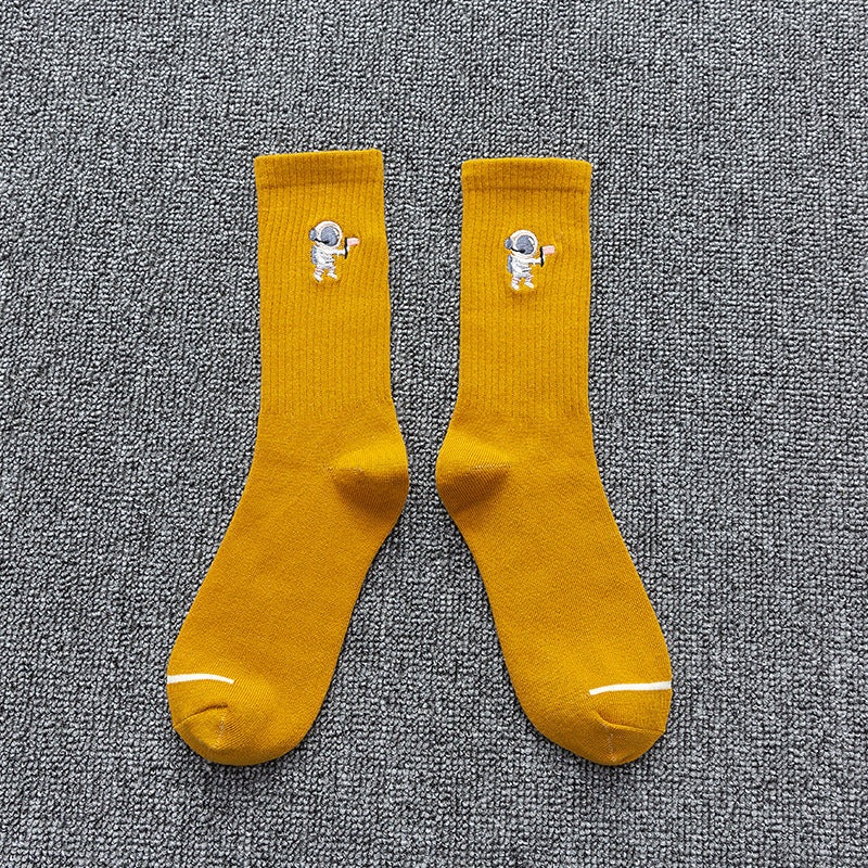 Embroidered Cotton Socks Astronaut All-Match Sports Socks
